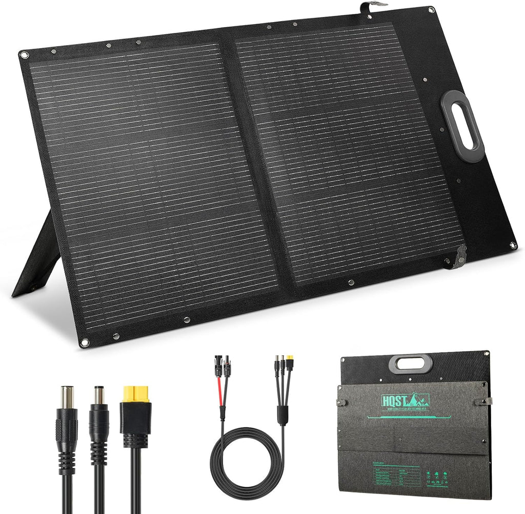 HQST 100W Portable Solar Panel, N-Type, 25% Efficiency, IP67 Waterproof | Only 5.91 lb, Foldable, 3-in-1 Adapter Cable & Adjustable Kickstands for Power Stations,Camping, RV, Off-Grid & Emergency