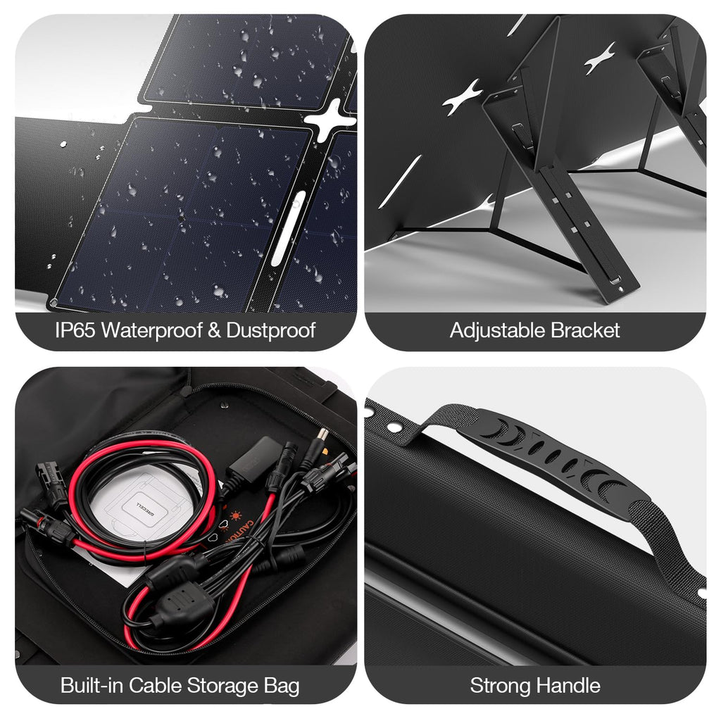 200W Portable Solar Panel for Power Station, Solar Charger w/ 4 Kickstands | 24% High Efficiency Waterproof Foldable Solar Panel Kit w/DC XT60 Anderson Aviation Output for Outdoor RV Camper Blackout
