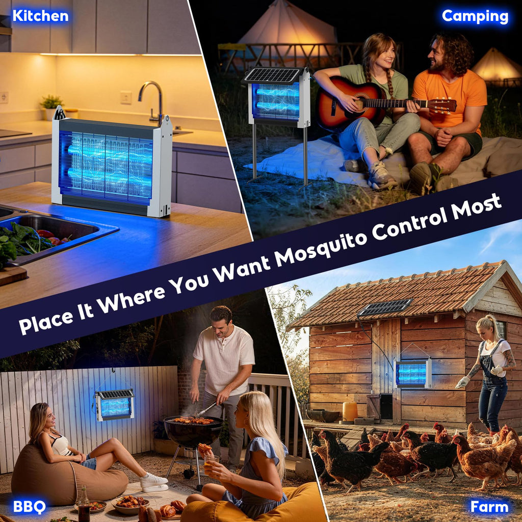 Solar Bug Zapper Outdoor, 4500V Electric Mosquito Zapper with Dual Solar Panels, Auto On/Off Mosquito Killer, IPX5 Waterproof Fly Trap for Backyard Patio Garden Camping, 1/2 Acre Coverage