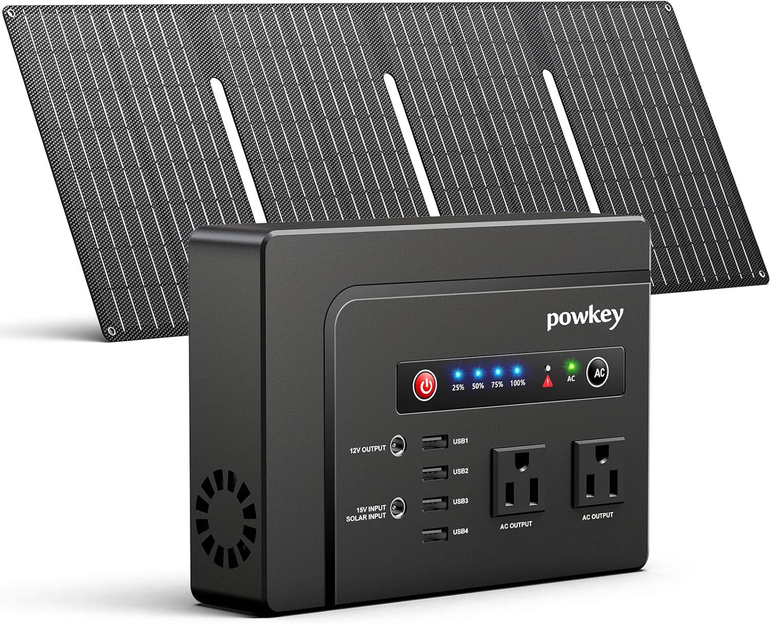 200W Solar Powered Generator, Portable Power Station with Solar Panel 40W | Powkey 146Wh Power Bank with 120V AC Outlet, Pure Sine Wave Lithium Battery for Outdoor Camping Emergency Home
