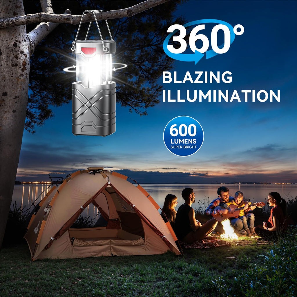 LETMY 4 Pack Camping Lantern, Rechargeable LED Lanterns, Solar Lantern Battery Powered Hurricane Lanterns Flashlight with 3 Powered Ways & USB Cable for Emergency, Power Outage, Hurricane Supplies