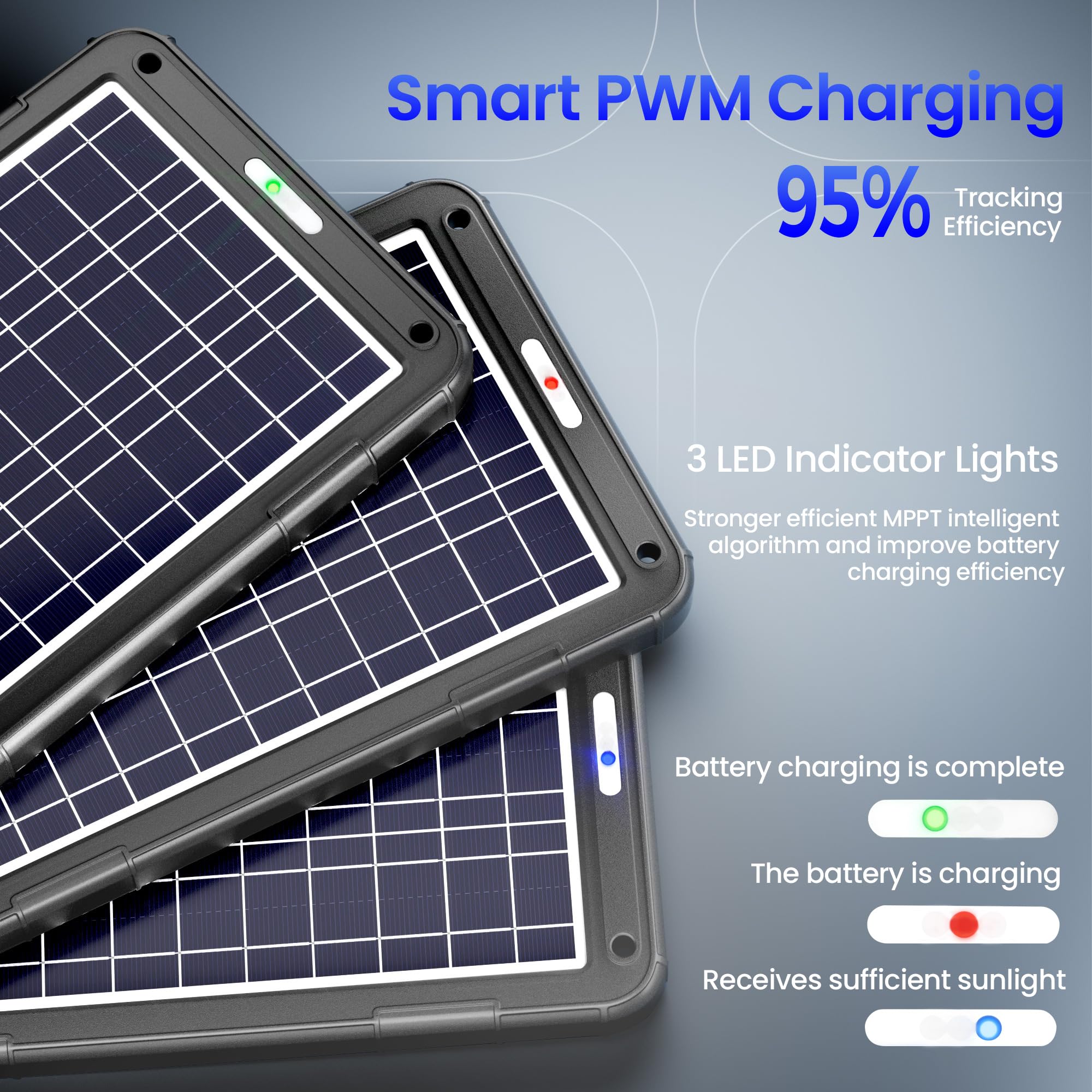 POWOXI Upgraded 7.5W-Solar-Battery-Trickle-Charger-Maintainer-12V Portable Waterproof Solar Panel Trickle Charging Kit for Car, Automotive, Motorcycle, Boat, Marine, RV,Trailer, Snowmobile, etc.