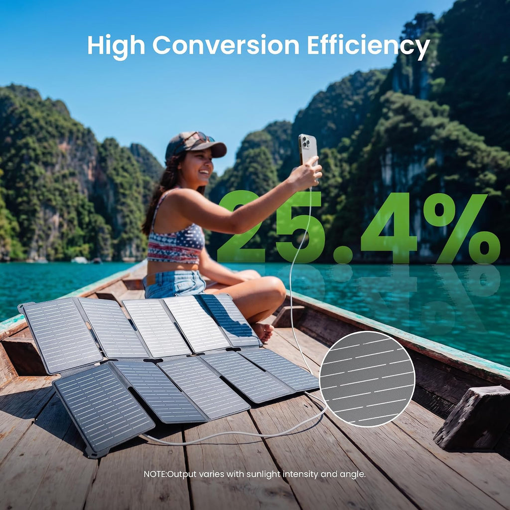 35W Solar Panel Charger with USB-A and USB-C Ports, 25.4% High Efficiency Folding Portable Solar Charger Compatible with Phones,Power Bank,IP68 Waterproof Solar Charger for Backpacking