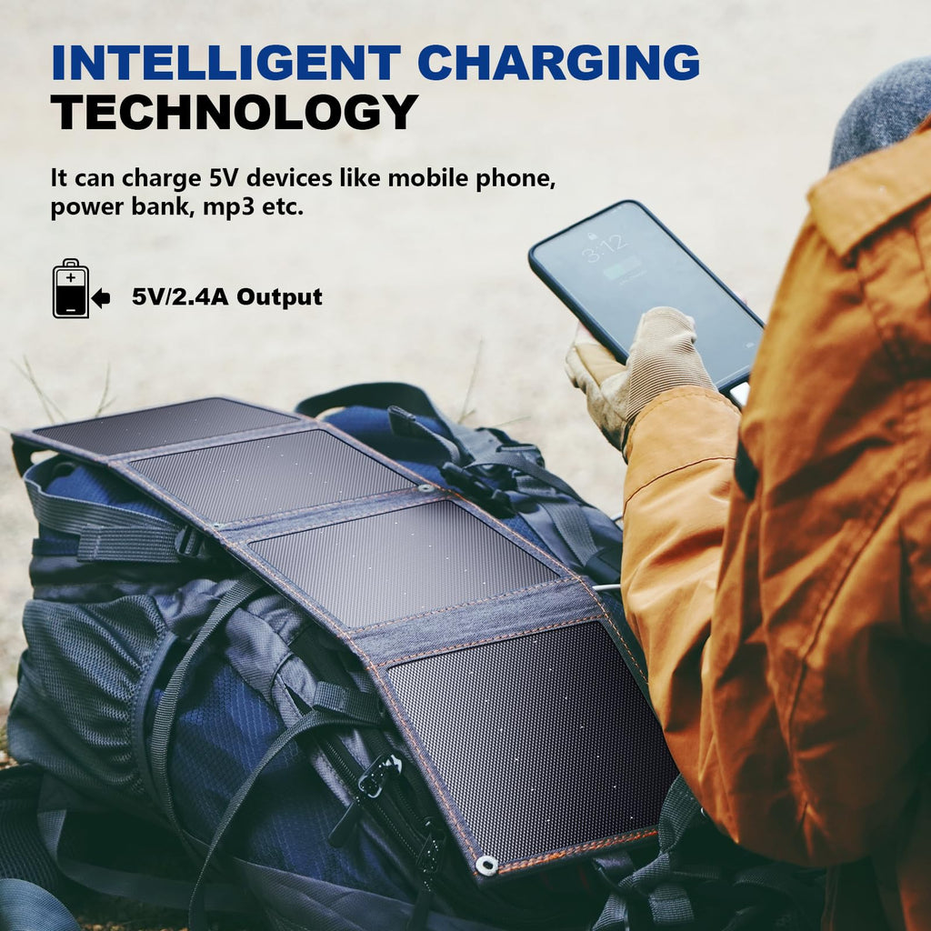 BigBlue 28W Solar Panel Charger with Dual USB-C and USB-A, Portable Solar Phone Charger for Camping, Hiking, Backpacking, Emergency Solar Charger for iPhone, iPad, Samsung Galaxy, Power Bank, GPS etc