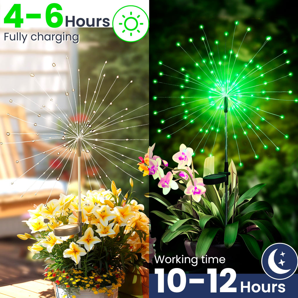GIGALUMI 2 Pack Solar Firework Lights Outdoor, Garden Decor, Warm White | 120 LEDs, Fairy Design, Waterproof, Garden Decor, Solar Powered for Yard, Pathway, Flowerbed, Planter, Balcony, Gifts for Mom