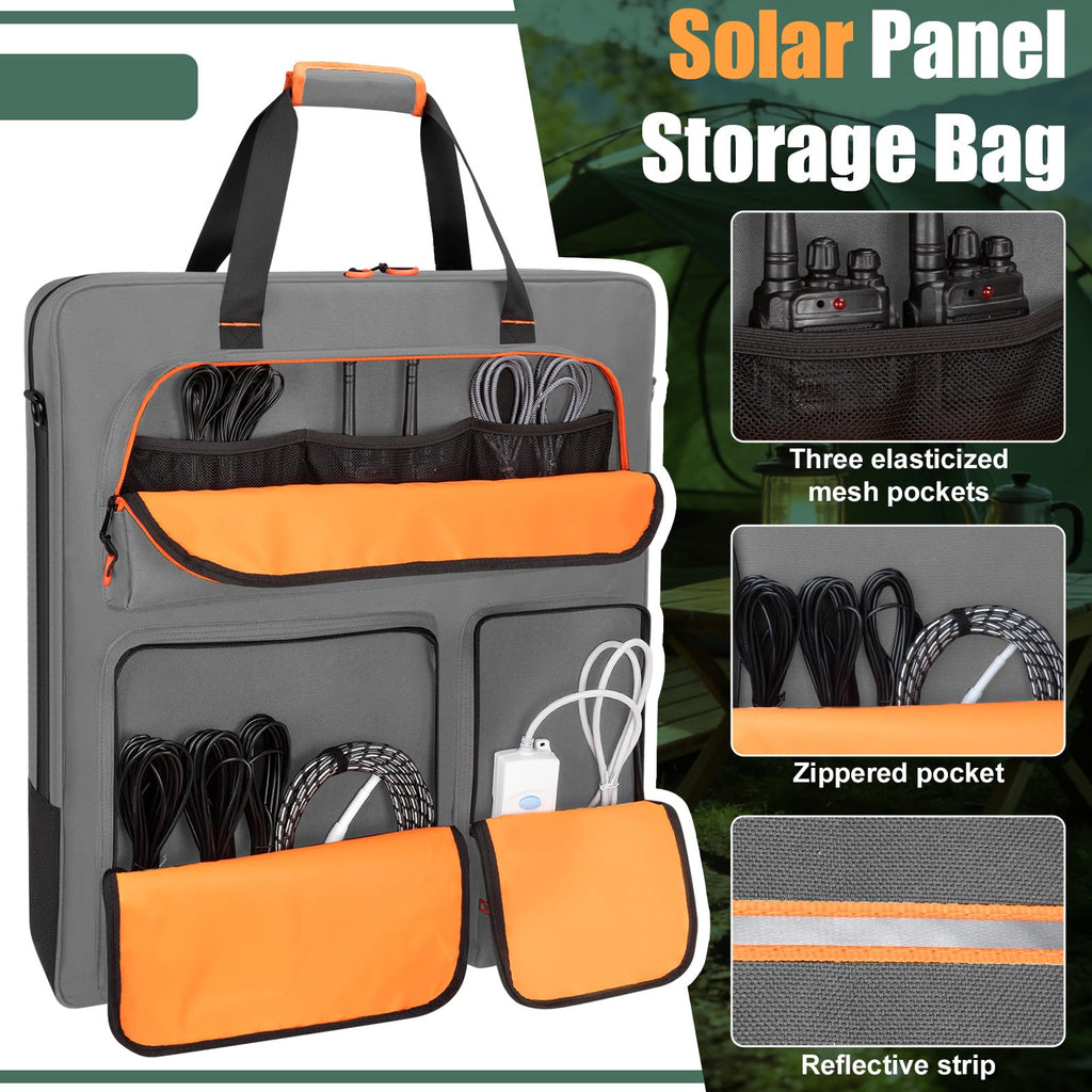 Solar Panel Storage Bag Fit for New Jackery SolarSaga 200W 100W | Orange Lining, Deepened Opening, Zipper with Pull, Multi-Accessory Space, Solar Panel Travel Carrying Case, Black