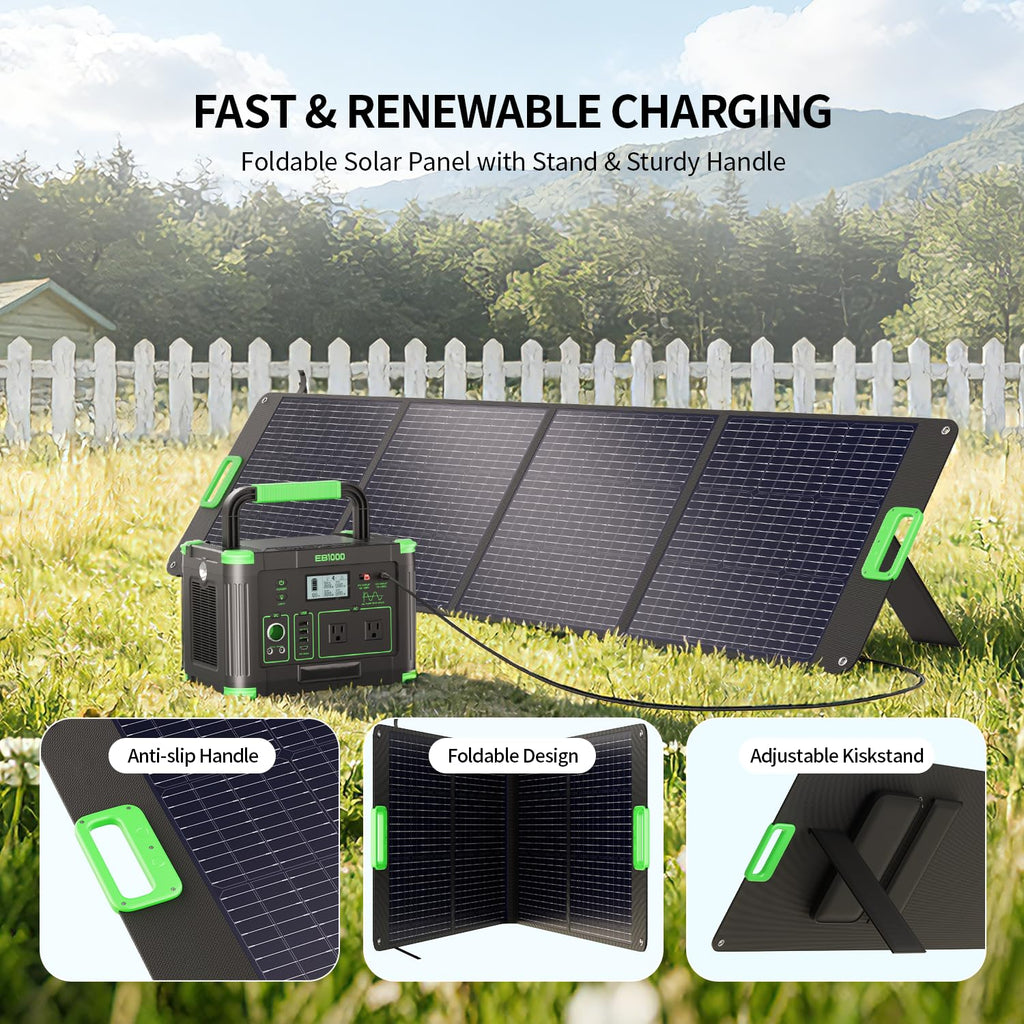 200W Portable Solar Panel for Power Station, Solar Charger w/ 4 Kickstands | 24% High Efficiency Waterproof Foldable Solar Panel Kit w/DC XT60 Anderson Aviation Output for Outdoor RV Camper Blackout