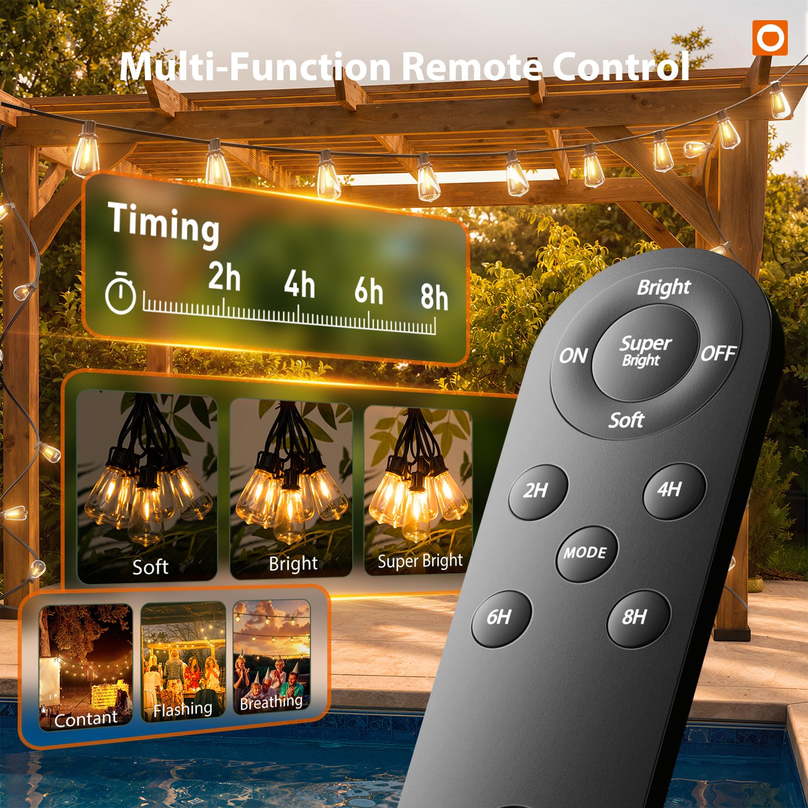 addlon 52(48+4) FT Solar String Lights Waterproof, Remote Dimmable 16+1 LED | Patio Lights Solar Powered with USB Port, Shatterproof Bulbs, 3 Light Modes, Timable Solar Light for Camping Backyard Garden
