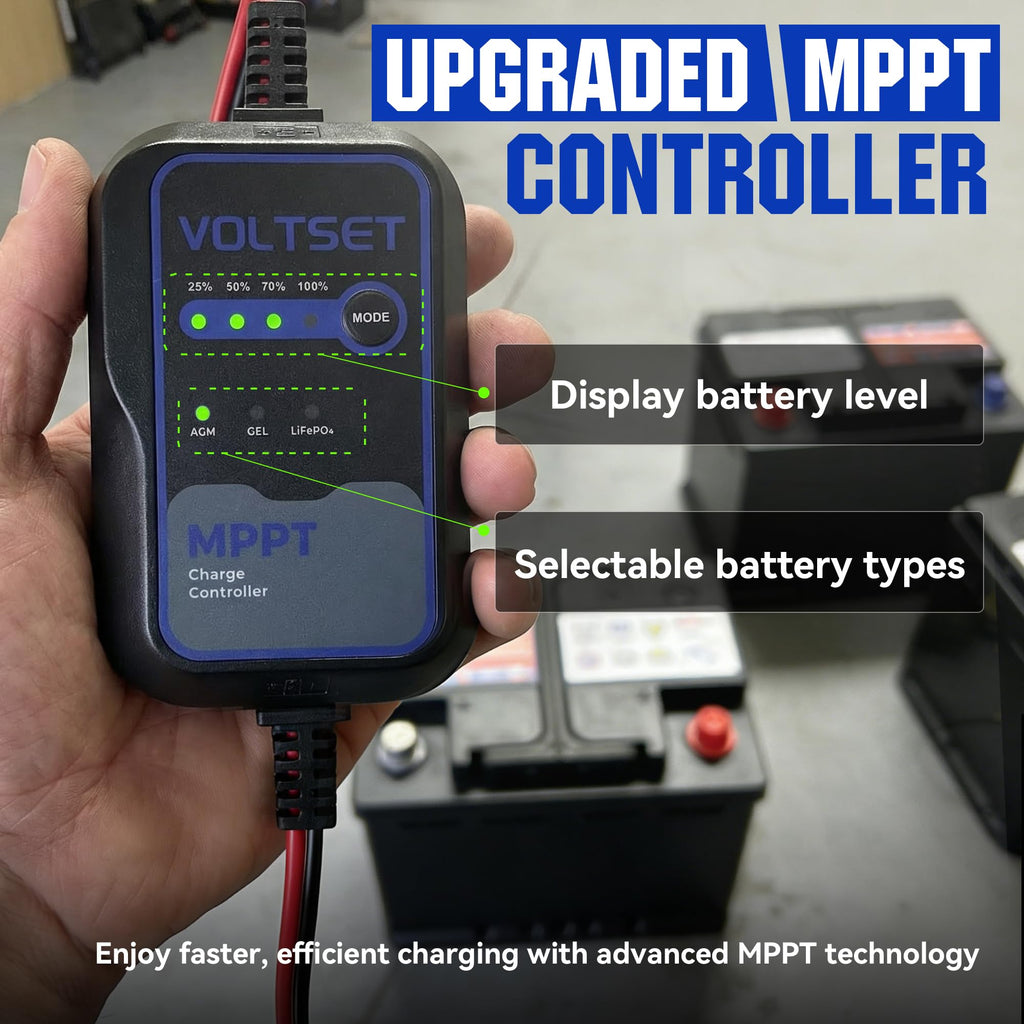 Voltset 12V Solar Battery Charger - 20W Waterproof Solar Panel Kit with Smart MPPT Controller - Trickle Charger Maintainer for Car RV Boat Marine Trailer Automotive Trailer Truck Motorcycle