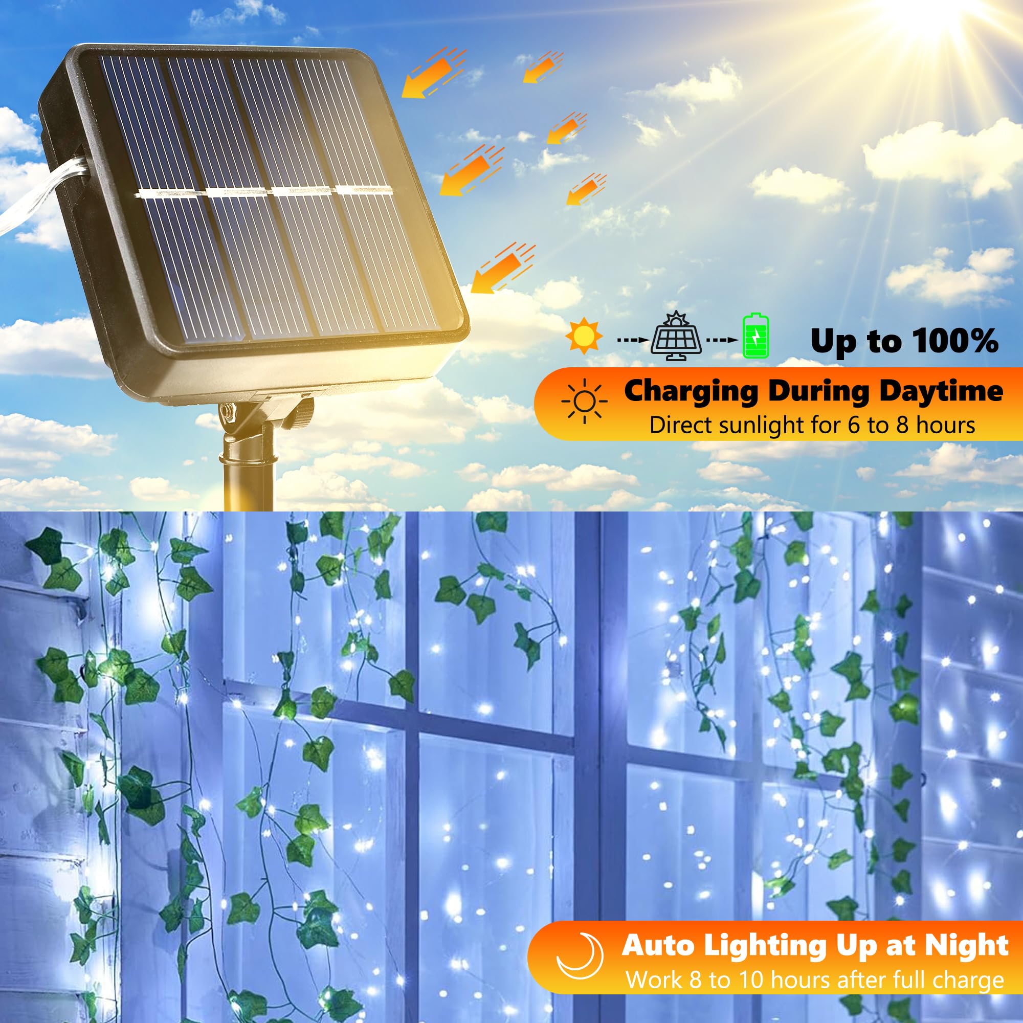 Joomer Solar Fairy Lights, 2-Pack Total 80FT 240LED Lights, Warm White | Copper Wire, Solar String Light Waterproof 8 Lighting Modes for Patio Fence Party Garden Yard Home Outdoor Decoration