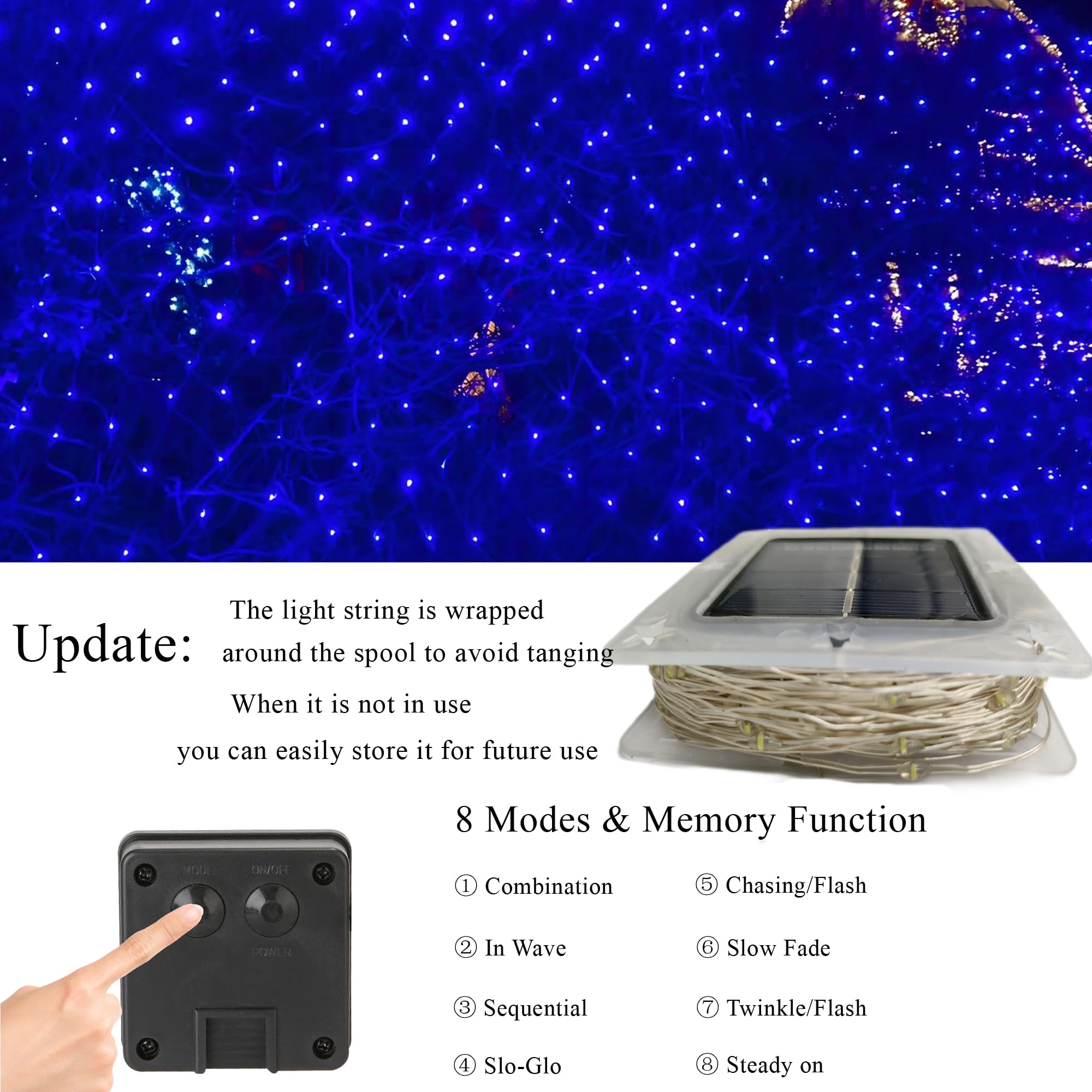 Joomer Solar Fairy Lights, 2-Pack Total 80FT 240LED Lights, Warm White | Copper Wire, Solar String Light Waterproof 8 Lighting Modes for Patio Fence Party Garden Yard Home Outdoor Decoration
