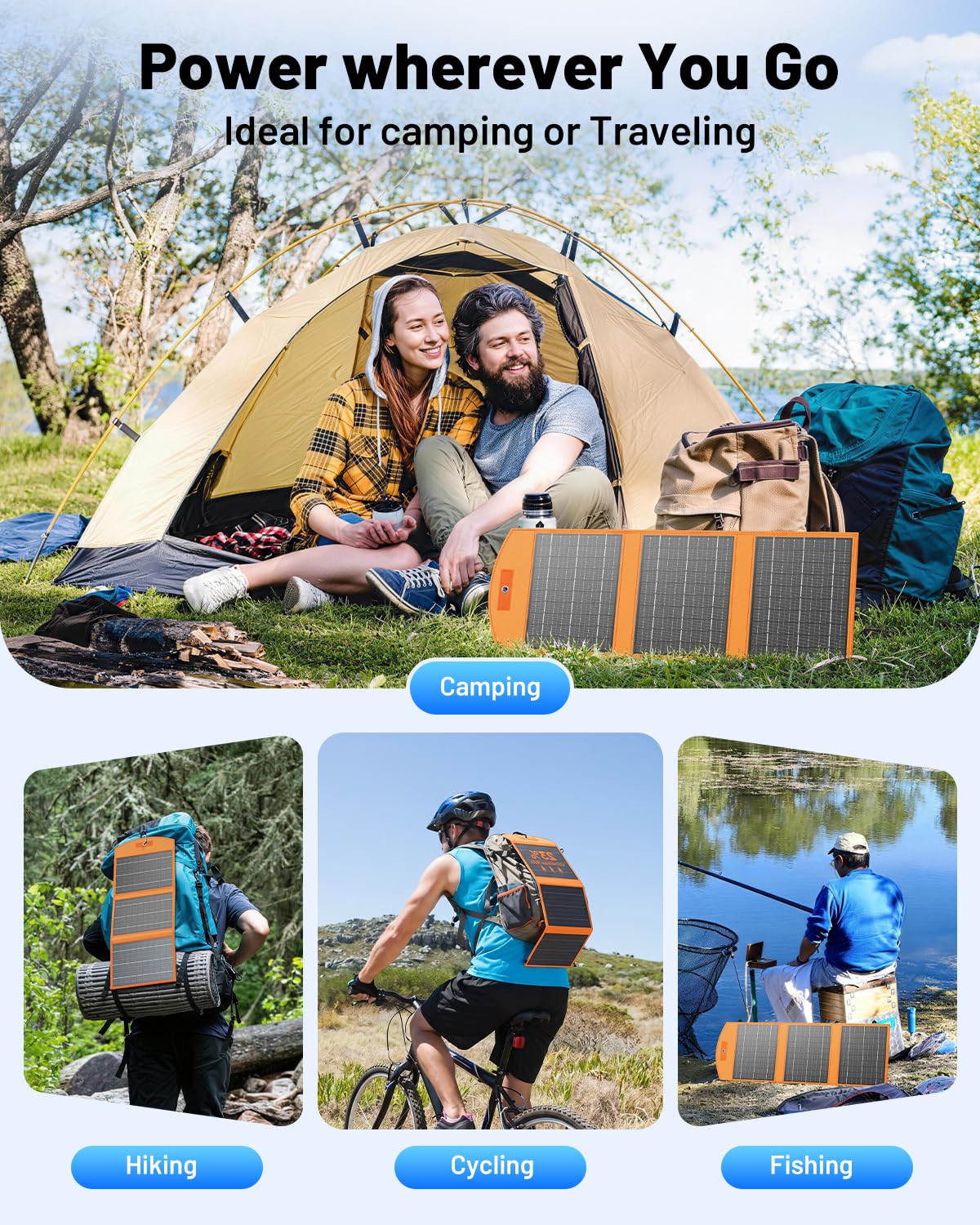SOLUPUP Solar Panels 30W Portable Foldable Solar Charger with 5V USB-A and USB-C Fast Charging Compatible with iPhone, iPad, Samsung, Power Banks, IPX5 Waterproof Perfect for Camping, Hiking, Outdoor