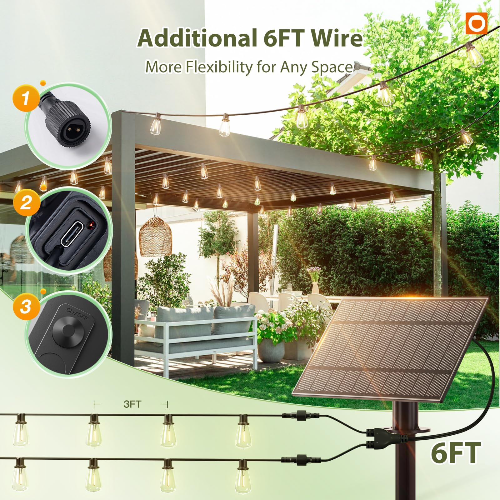 addlon 52(48+4) FT Solar String Lights Waterproof, Remote Dimmable 16+1 LED | Patio Lights Solar Powered with USB Port, Shatterproof Bulbs, 3 Light Modes, Timable Solar Light for Camping Backyard Garden