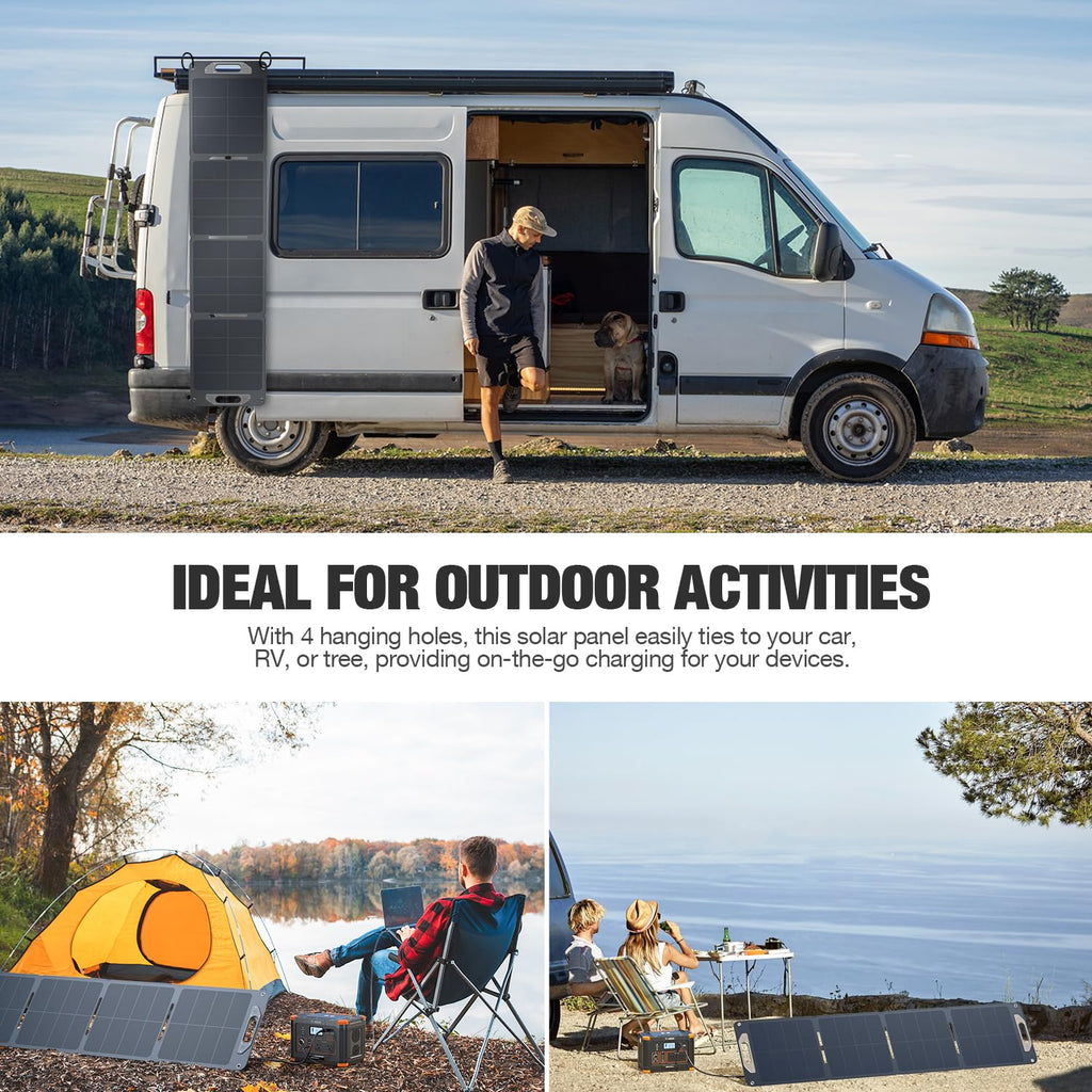 200W Portable Solar Panel for Power Station, Solar Charger w/ 4 Kickstands | 24% High Efficiency Waterproof Foldable Solar Panel Kit w/DC XT60 Anderson Aviation Output for Outdoor RV Camper Blackout