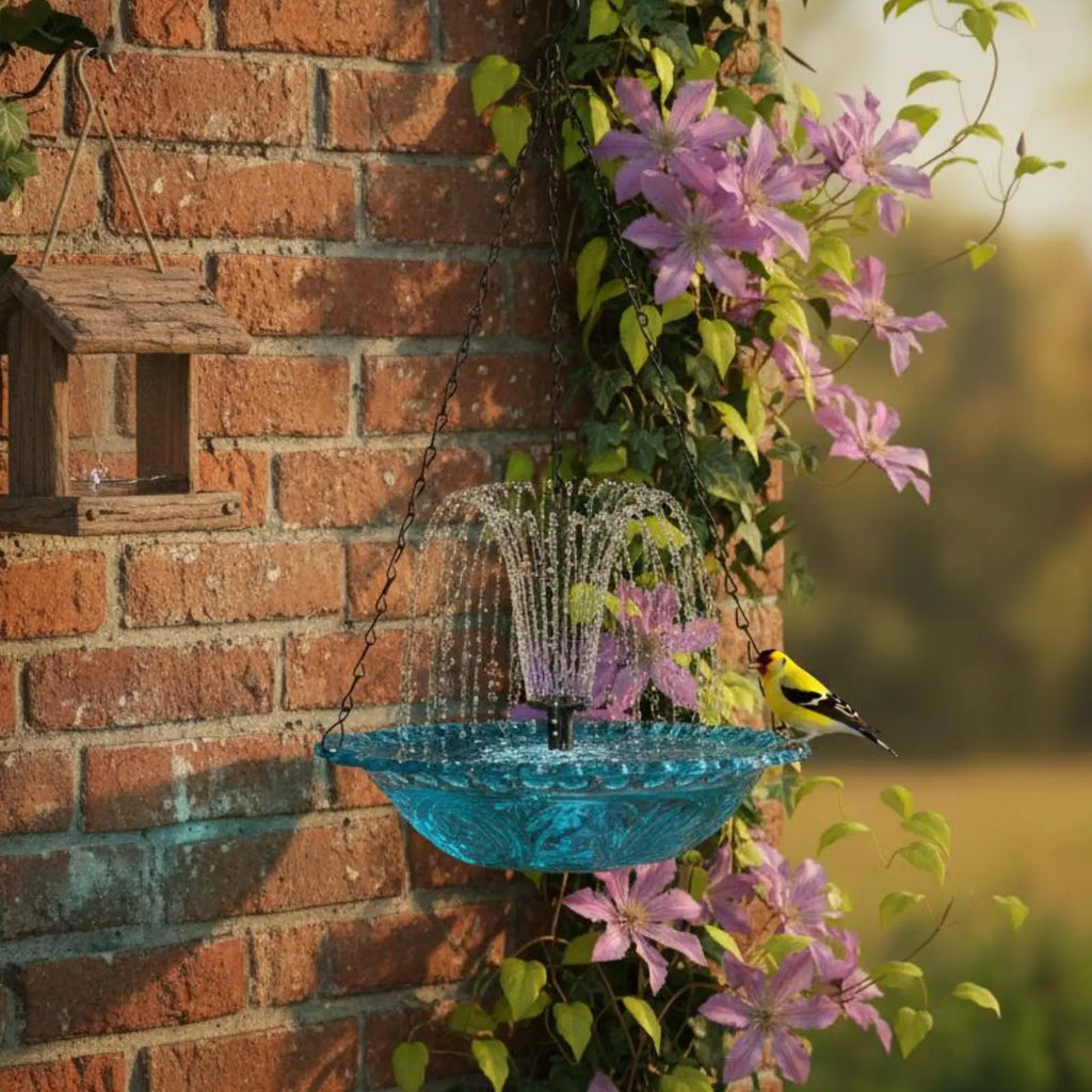 Hanging Solar Avian Bath Decorative Feature Solar Powered Hanging Water Feature Garden Decoration for Yard, Patio