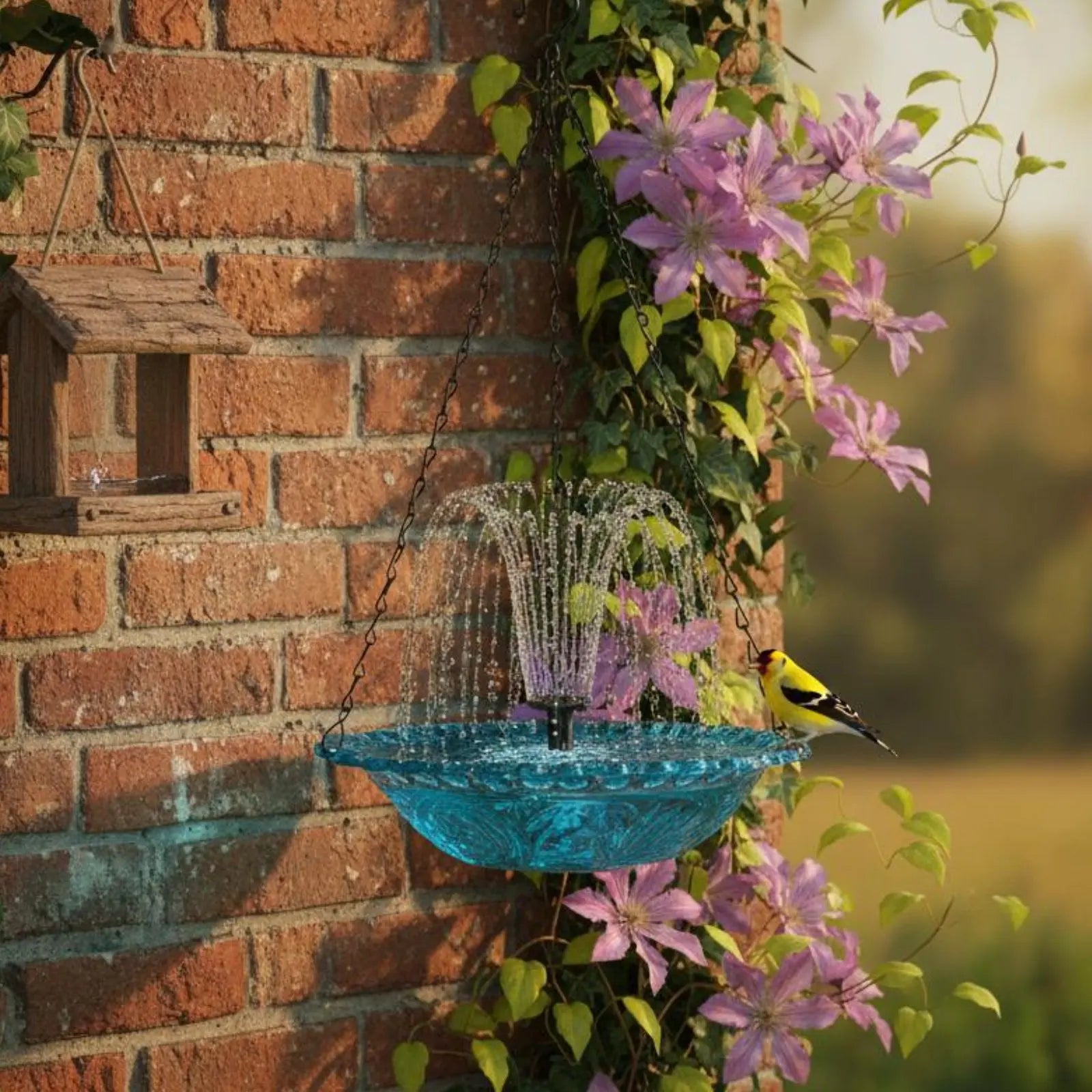 Hanging Solar Avian Bath Decorative Feature Solar Powered Hanging Water Feature Garden Decoration for Yard, Patio