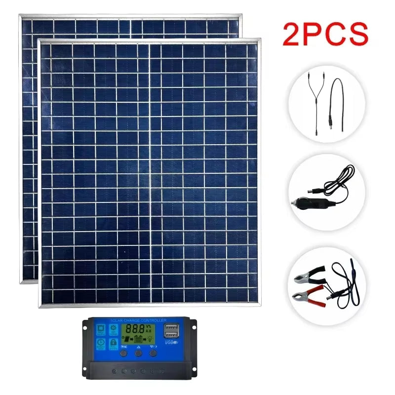 1000W 500W 12V Photovoltaic Solar Panel Kit 100A Controller Solar Panel Charger, Suitable for Fast Batteries in Homes/Camping/Rv