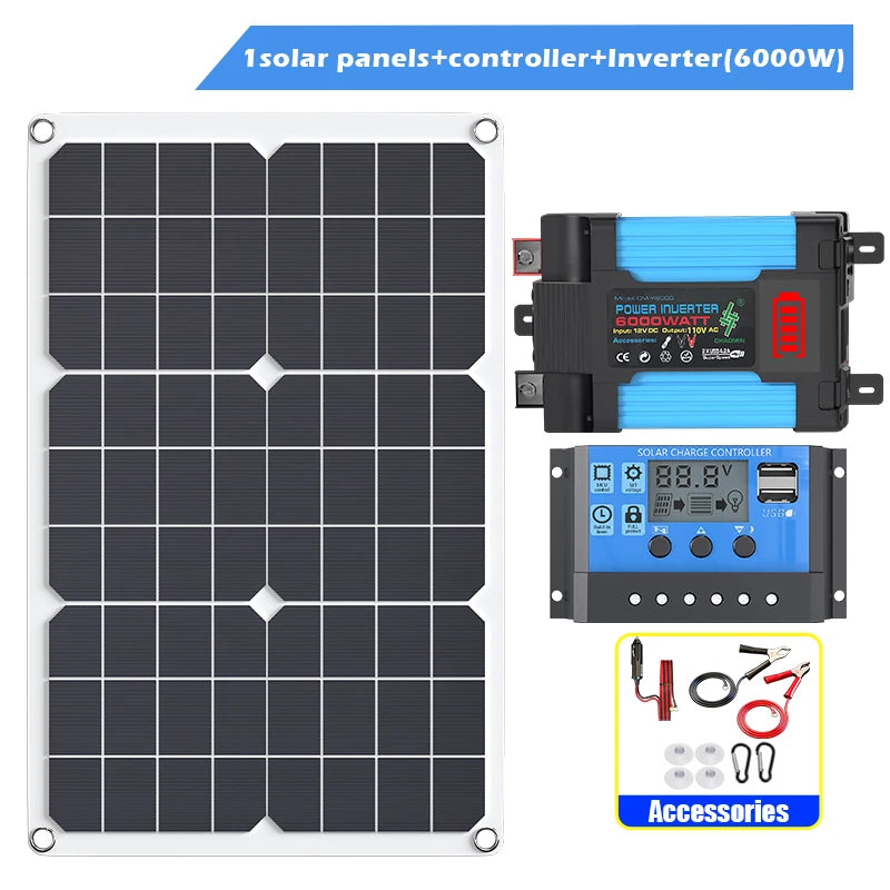 6000W 12V/24V Solar Power System with Modified Sine Wave Inverter - for RV, Boats, Cabins, Off-Grid Use