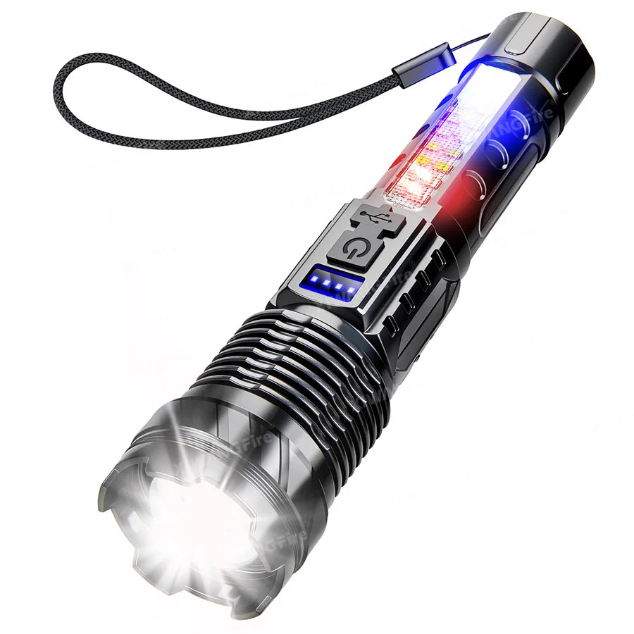 High-power Led Flashlight USB Rechargeable Torch with Display Zoomable Light with Battery Camping Hiking Lantern Emergency Lamp