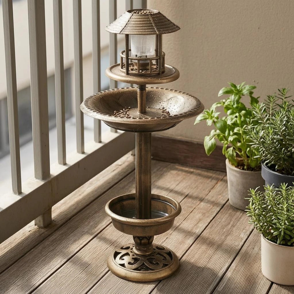 Decorative Birdbath Combo Scalloped Solar Bird Bath Garden Decor PP Plastic for Outdoor