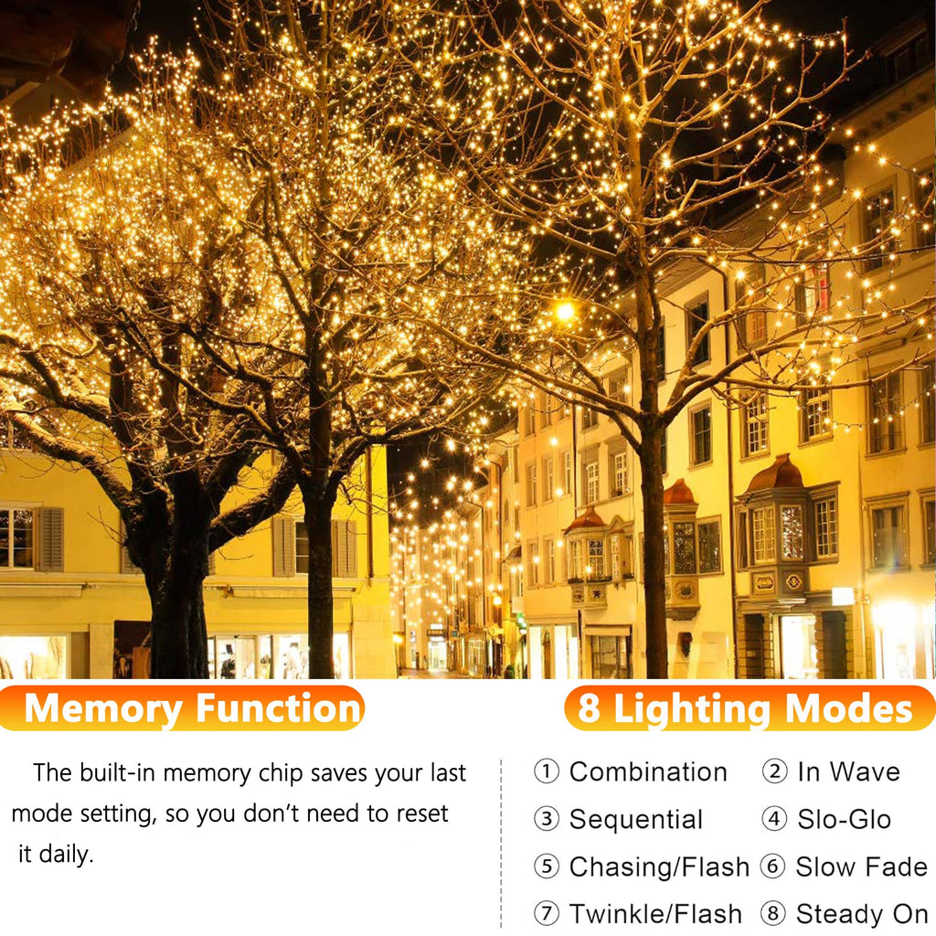 Joomer Solar Fairy Lights, 2-Pack Total 80FT 240LED Lights, Warm White | Copper Wire, Solar String Light Waterproof 8 Lighting Modes for Patio Fence Party Garden Yard Home Outdoor Decoration