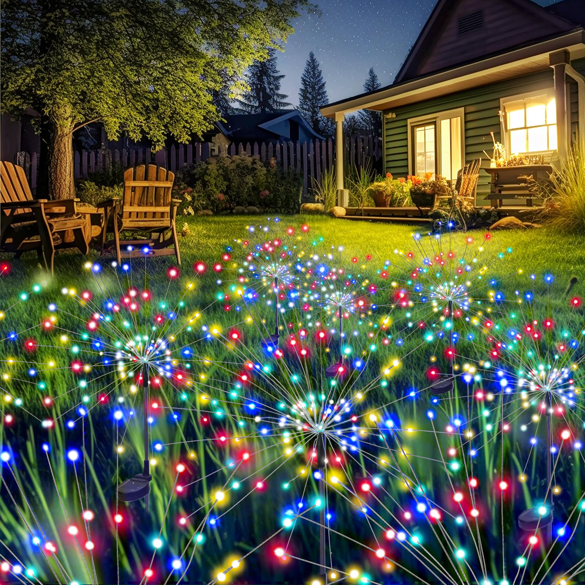 GIGALUMI 2 Pack Solar Firework Lights Outdoor, Garden Decor, Warm White | 120 LEDs, Fairy Design, Waterproof, Garden Decor, Solar Powered for Yard, Pathway, Flowerbed, Planter, Balcony, Gifts for Mom
