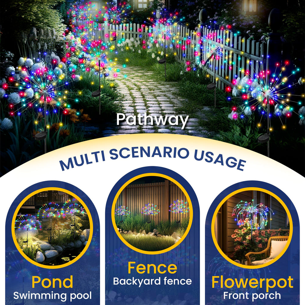 GIGALUMI 2 Pack Solar Firework Lights Outdoor, Garden Decor, Warm White | 120 LEDs, Fairy Design, Waterproof, Garden Decor, Solar Powered for Yard, Pathway, Flowerbed, Planter, Balcony, Gifts for Mom