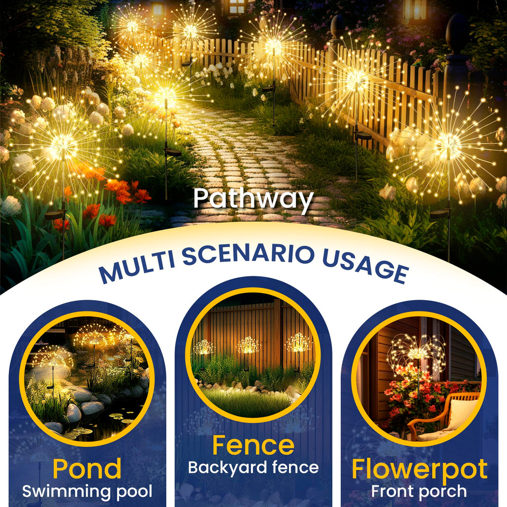 GIGALUMI 2 Pack Solar Firework Lights Outdoor, Garden Decor, Warm White | 120 LEDs, Fairy Design, Waterproof, Garden Decor, Solar Powered for Yard, Pathway, Flowerbed, Planter, Balcony, Gifts for Mom