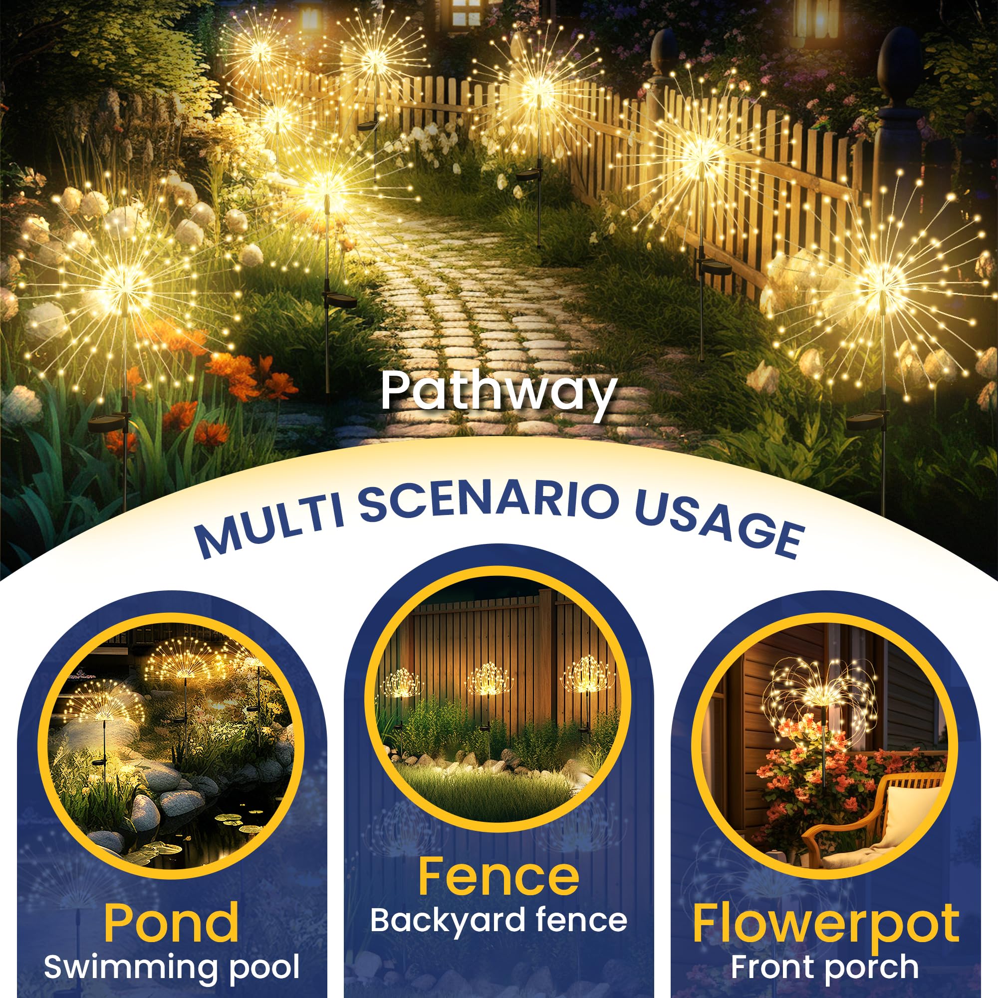 GIGALUMI 2 Pack Solar Firework Lights Outdoor, Garden Decor, Warm White | 120 LEDs, Fairy Design, Waterproof, Garden Decor, Solar Powered for Yard, Pathway, Flowerbed, Planter, Balcony, Gifts for Mom