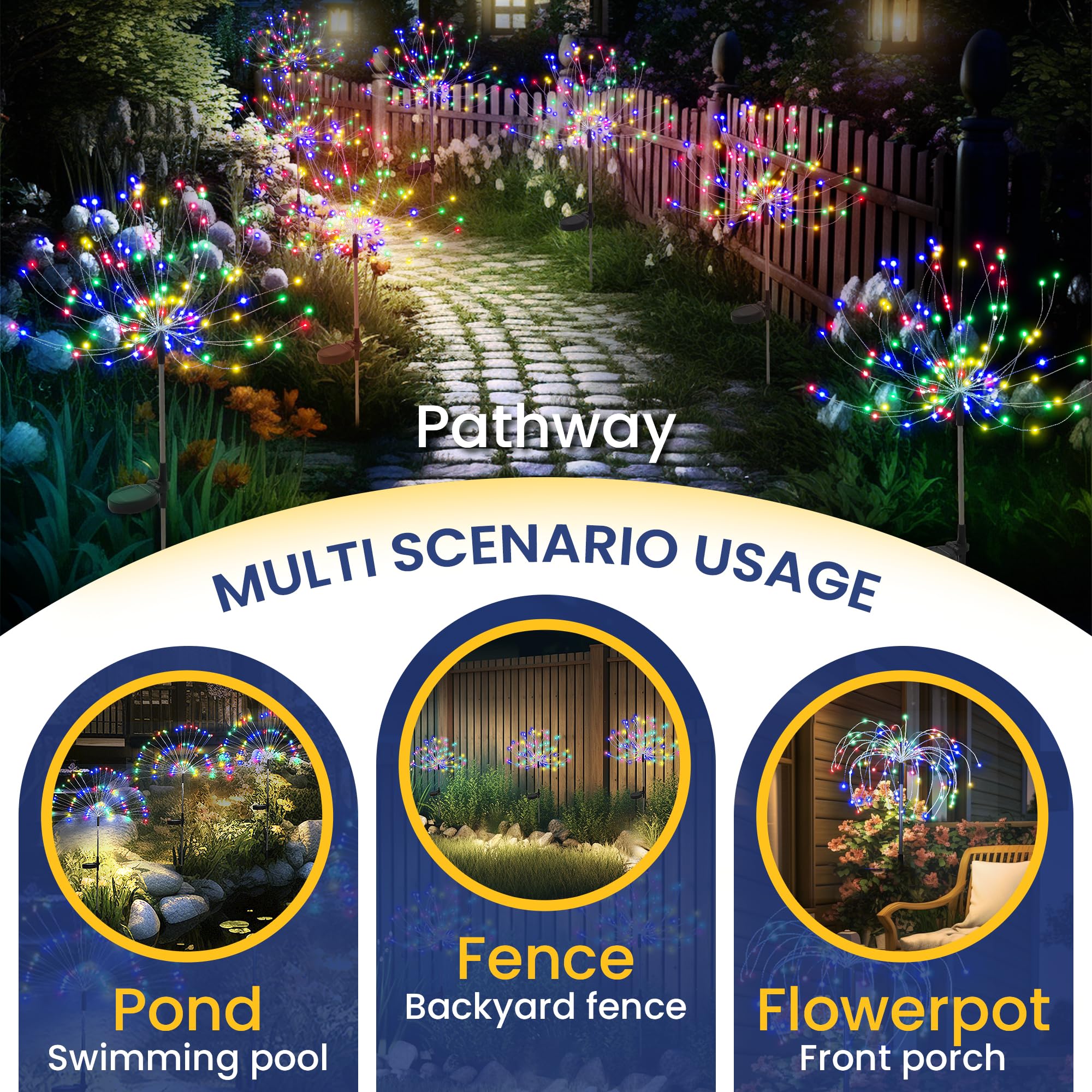 GIGALUMI 2 Pack Solar Firework Lights Outdoor, Garden Decor, Warm White | 120 LEDs, Fairy Design, Waterproof, Garden Decor, Solar Powered for Yard, Pathway, Flowerbed, Planter, Balcony, Gifts for Mom
