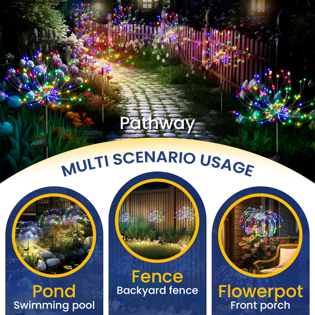 GIGALUMI 2 Pack Solar Firework Lights Outdoor, Garden Decor, Warm White | 120 LEDs, Fairy Design, Waterproof, Garden Decor, Solar Powered for Yard, Pathway, Flowerbed, Planter, Balcony, Gifts for Mom