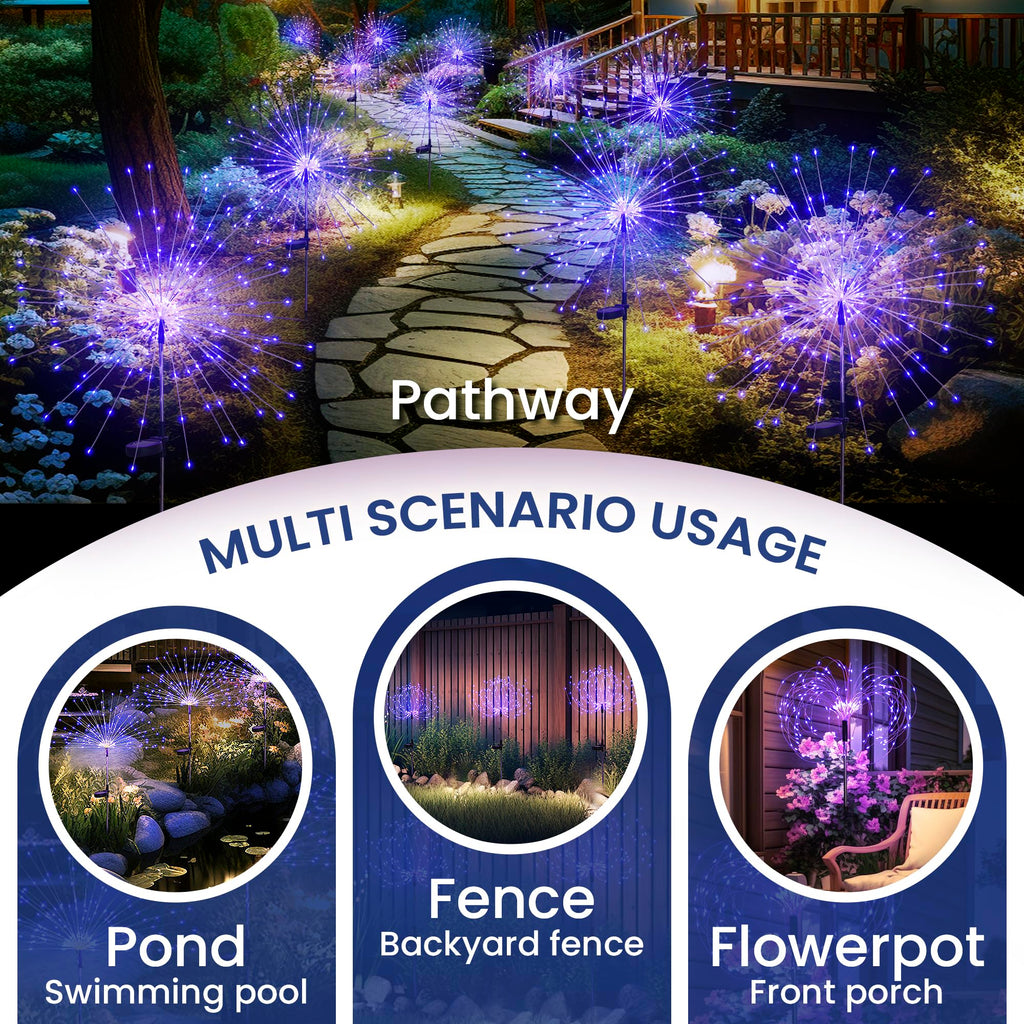GIGALUMI 2 Pack Solar Firework Lights Outdoor, Garden Decor, Warm White | 120 LEDs, Fairy Design, Waterproof, Garden Decor, Solar Powered for Yard, Pathway, Flowerbed, Planter, Balcony, Gifts for Mom