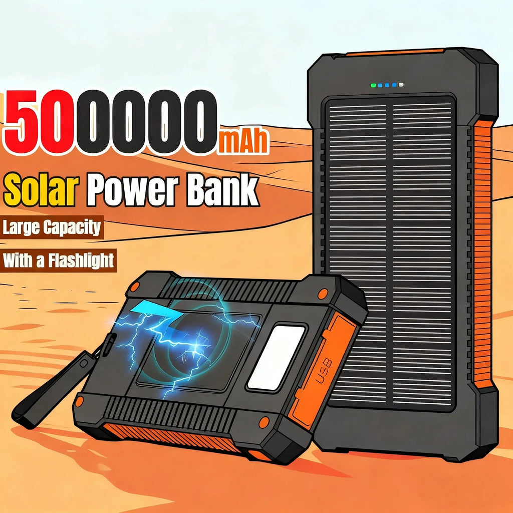 500000mAh Waterproof Outdoor Solar Power Bank Dual USB Travel Portable Solar Phone Charger Solar Powerbanks for Xiaomi Camping