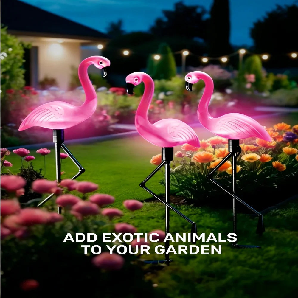 3Pcs Solar Powered Flamingo Ground Stake Lights, Waterproof Outdoor Garden Pathway Decorative Night Lights for Yard Patio Lawn
