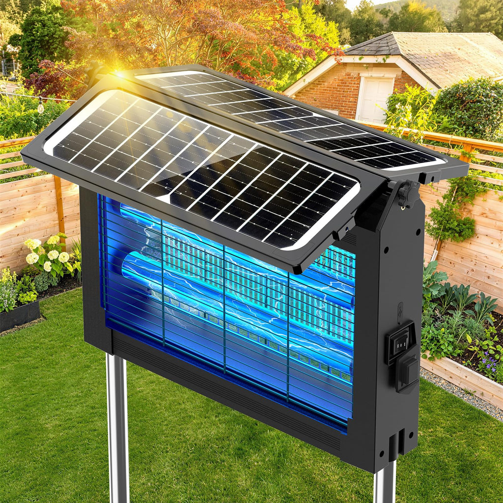 Solar Bug Zapper Outdoor, 4500V Electric Mosquito Zapper with Dual Solar Panels, Auto On/Off Mosquito Killer, IPX5 Waterproof Fly Trap for Backyard Patio Garden Camping, 1/2 Acre Coverage