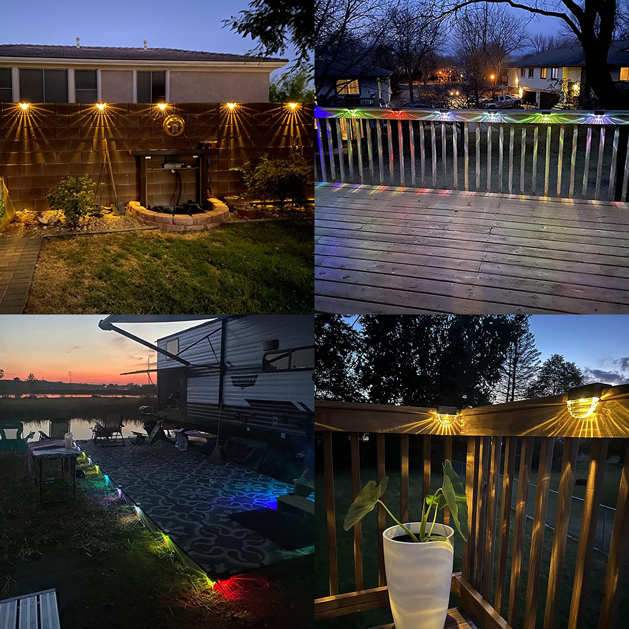 Melunar Solar Deck Lights, 6 Pack Waterproof LED Solar Step Light Outdoor, Fence Lights Solar Powered for Outside, Garden, Patio, Stairs,Yard,10 Lumens, Warm White/Color Changing Lighting