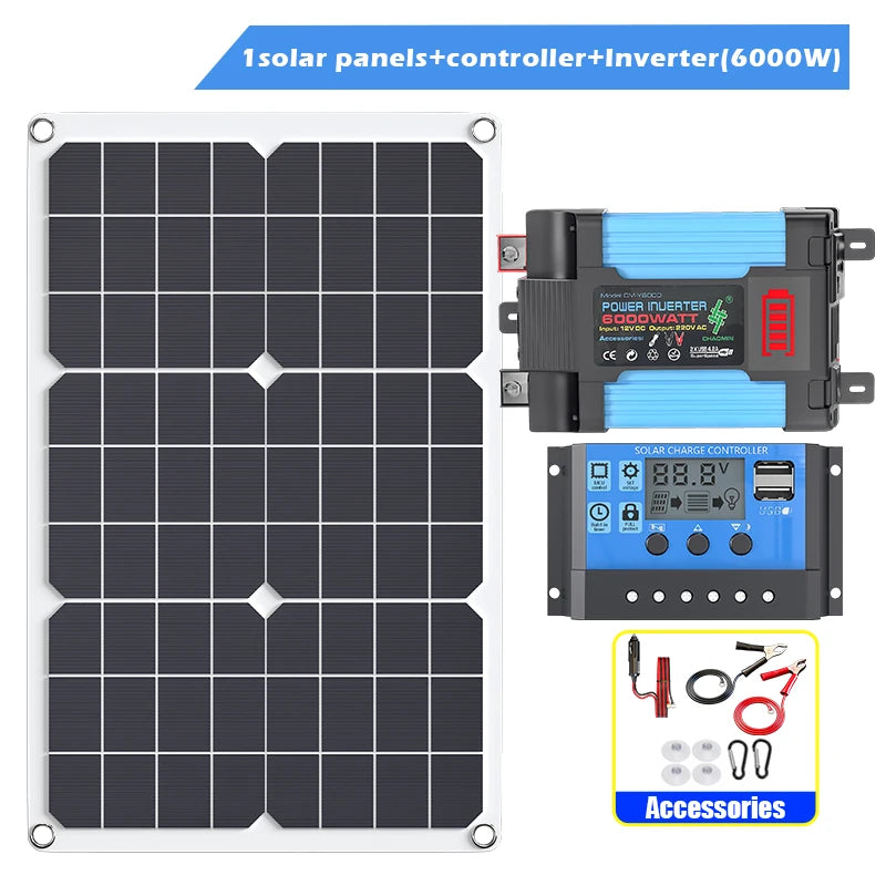 6000W 12V/24V Solar Power System with Modified Sine Wave Inverter - for RV, Boats, Cabins, Off-Grid Use
