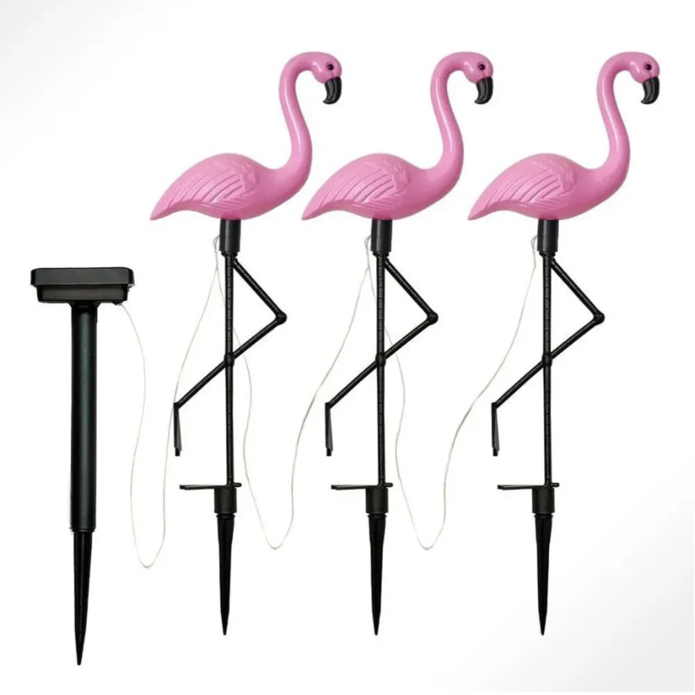 3Pcs Solar Powered Flamingo Ground Stake Lights, Waterproof Outdoor Garden Pathway Decorative Night Lights for Yard Patio Lawn