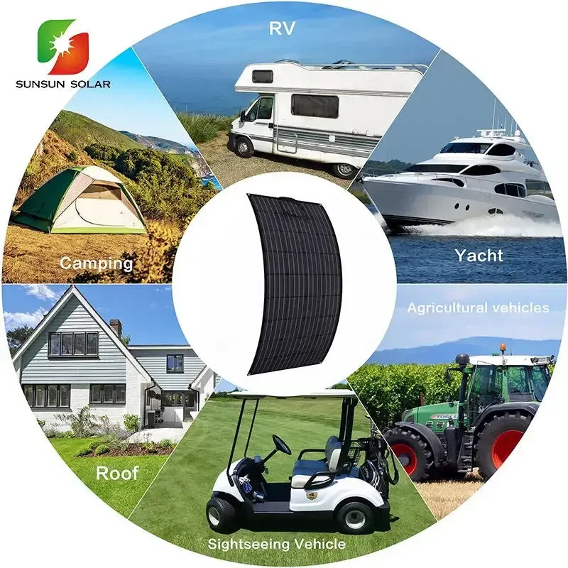430W Monocrystalline Silicon Flexible Solar Panel For Caravan RV Full Black Frameless Design