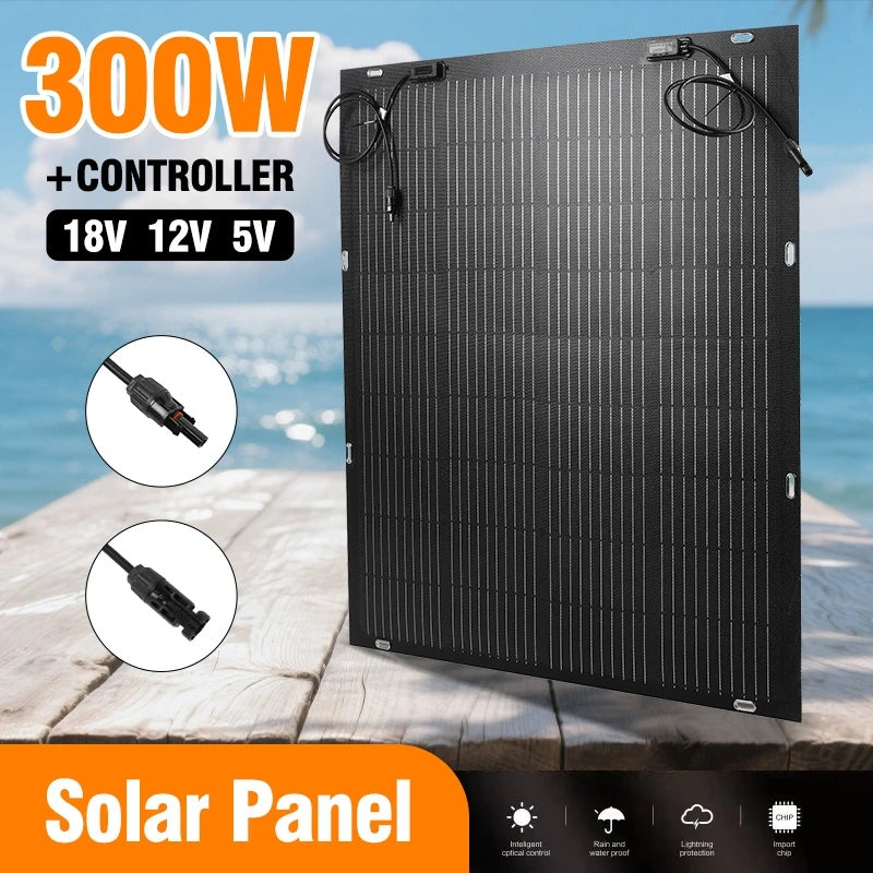 300W Flexible Solar Panel 18V Flexible Solar Cell Battery Charger Solar Plate With/No 60A Controller for Outdoor Camping RV Boat