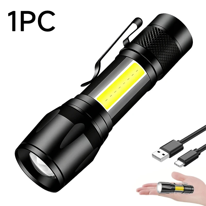 High-power Led Flashlight USB Rechargeable Torch with Display Zoomable Light with Battery Camping Hiking Lantern Emergency Lamp