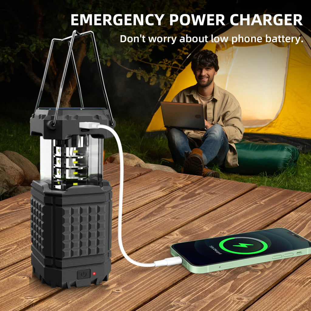 Waterproof Solar Power Bank 5000mAh with Hand Crank LED Camping Light Portable Charger Powerbank for iPhone 17 16 Samsung Xiaomi