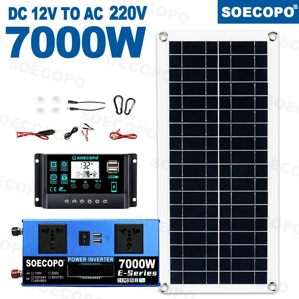 7000W Solar Power System Complete Kit Dual12V24V to 110V/220V 100A Controller 200W Panel Off-Grid System for Home/Camping Backup