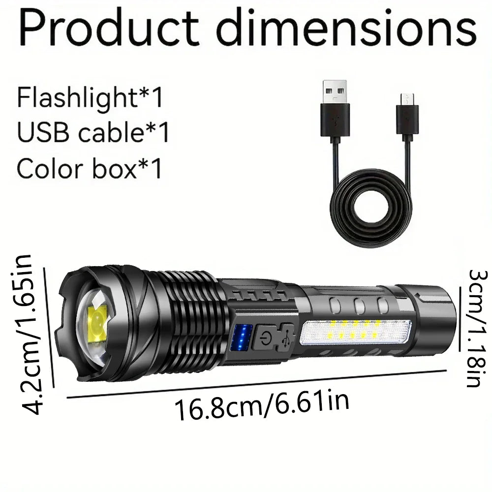 High-power Led Flashlight USB Rechargeable Torch with Display Zoomable Light with Battery Camping Hiking Lantern Emergency Lamp