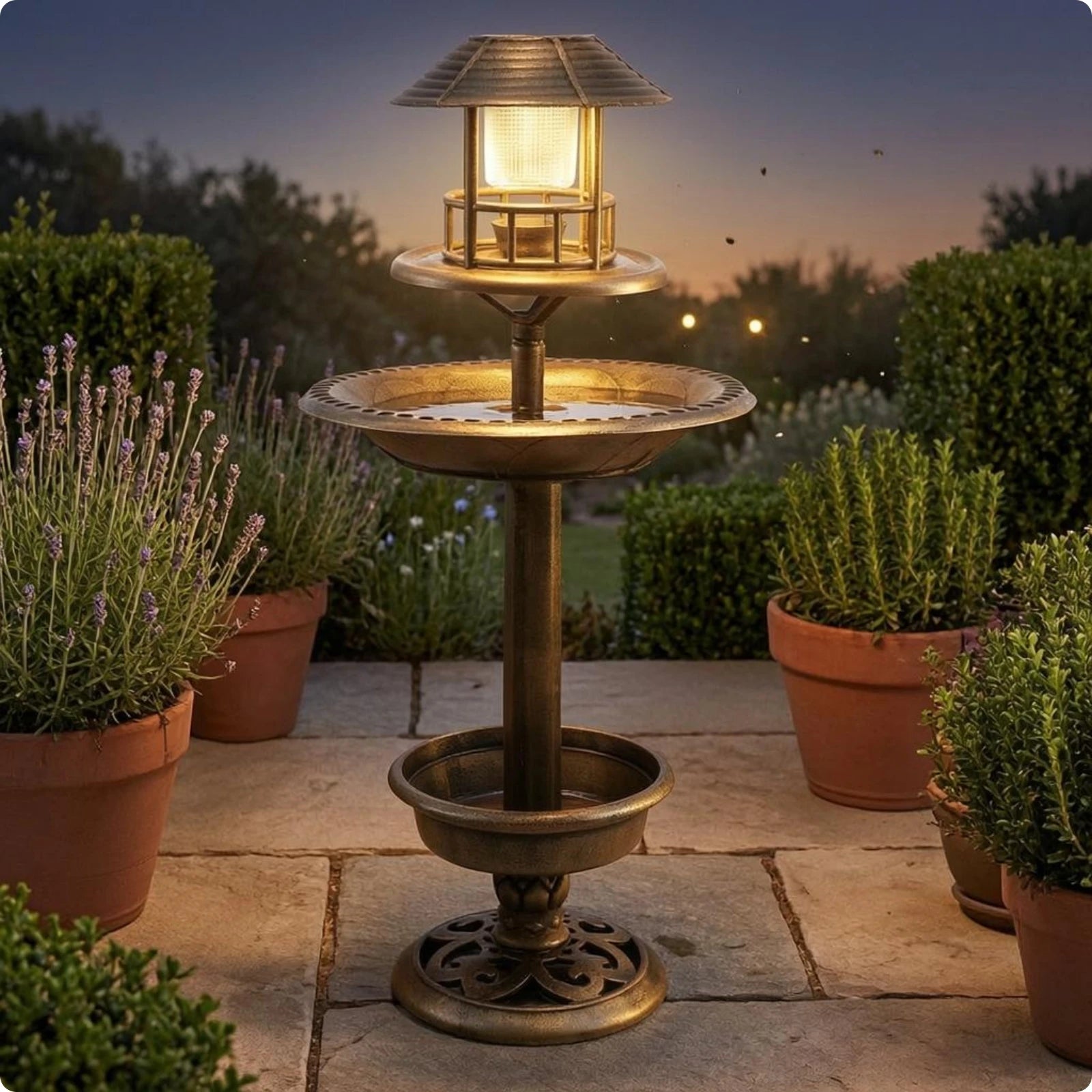 Decorative Birdbath Combo Scalloped Solar Bird Bath Garden Decor PP Plastic for Outdoor