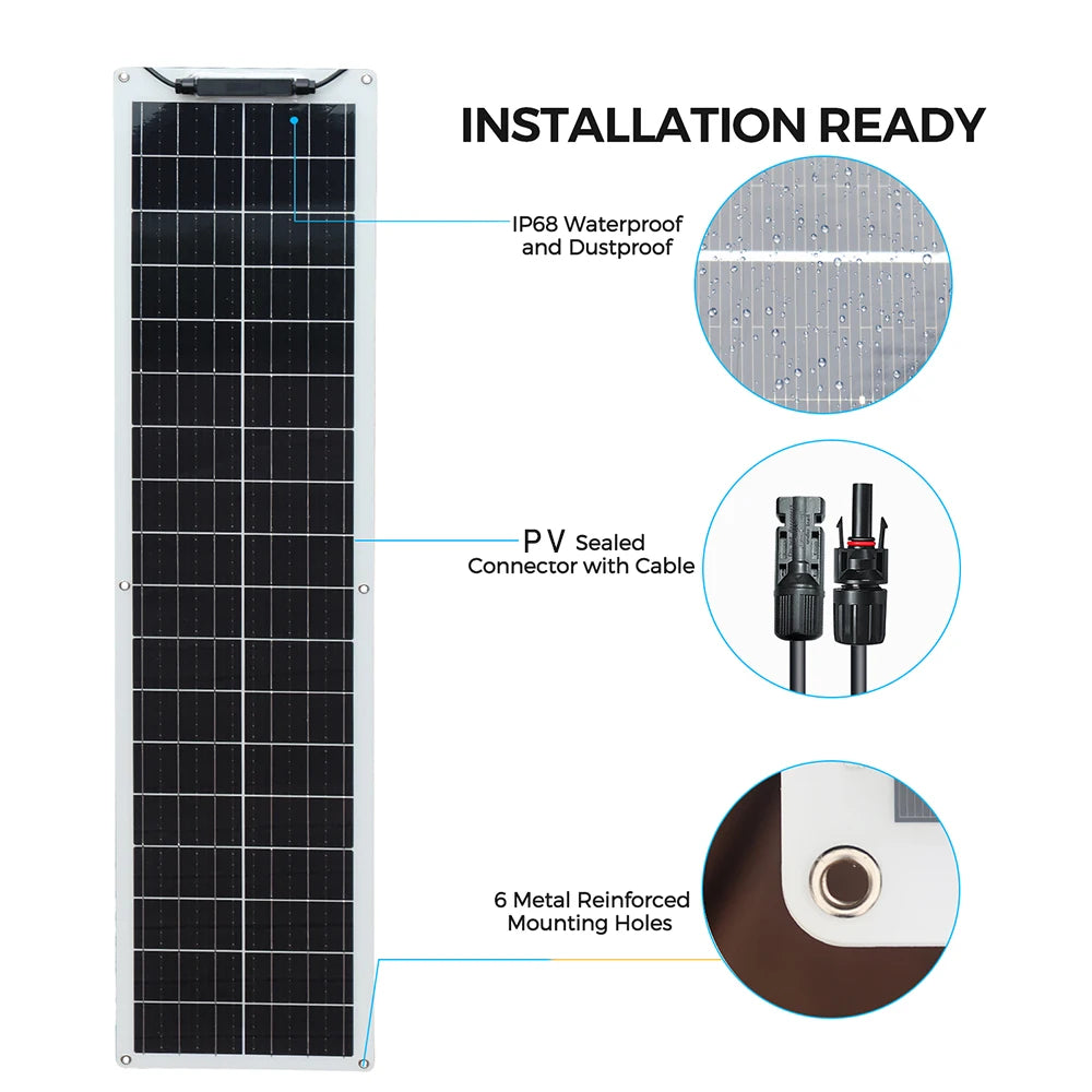 50W 100W 12V Flexible Solar Panel 150W 200W Solar Panel Caravan Van Upgraded 10A /20A Solar Charge Controller for Car RV Marine