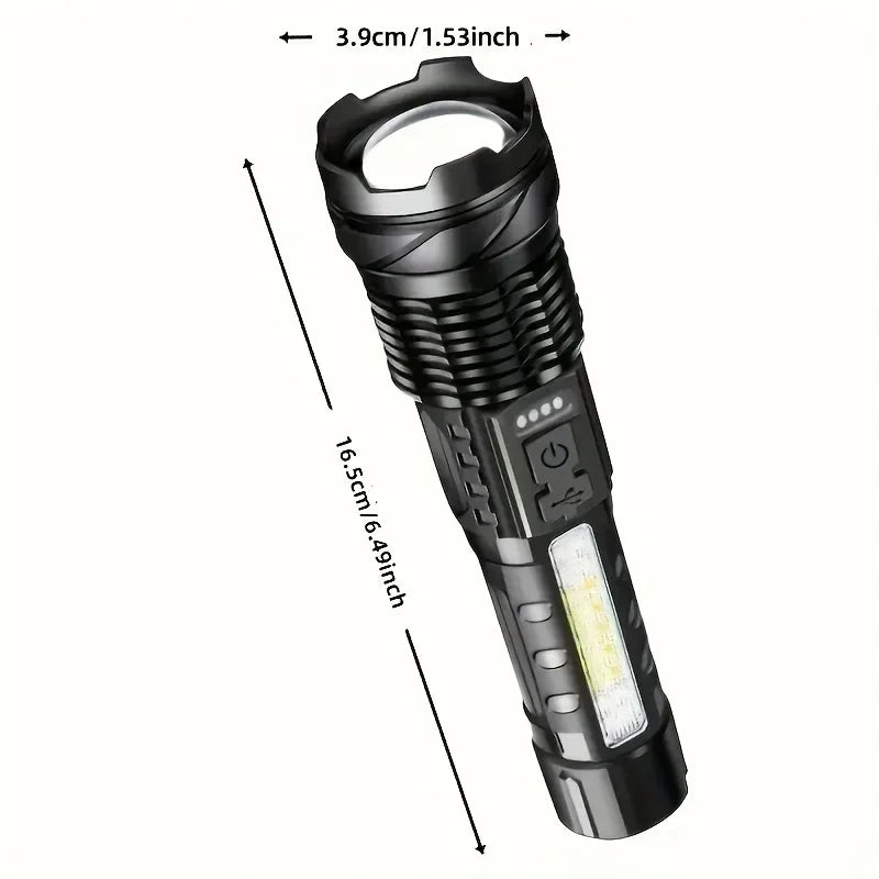 Powerful LED Flashlight Battery Display USB Rechargeable Light Telescopic Zoom Torch Lamp Outdoor Camping Fishing Lantern