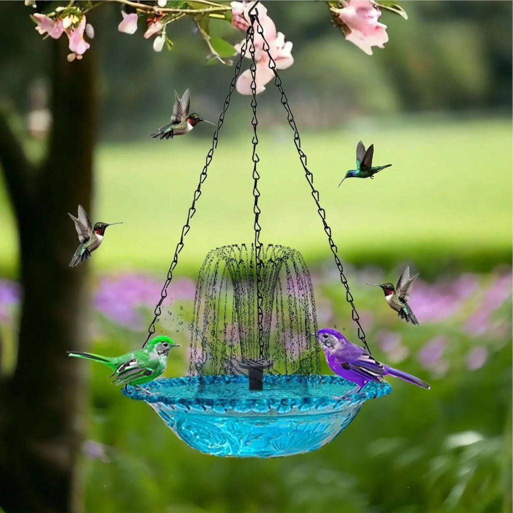 Hanging Solar Avian Bath Decorative Feature Solar Powered Hanging Water Feature Garden Decoration for Yard, Patio