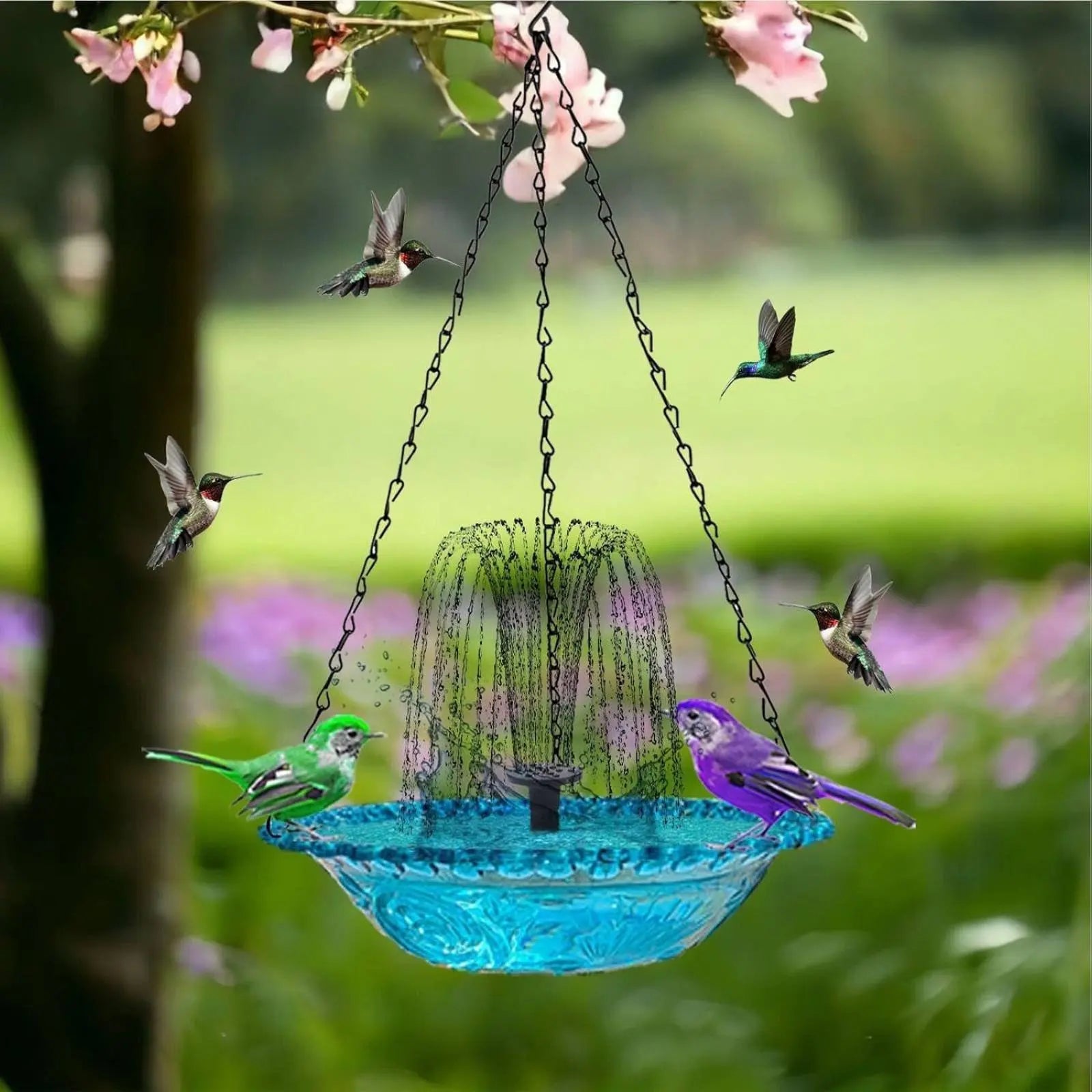 Hanging Solar Avian Bath Decorative Feature Solar Powered Hanging Water Feature Garden Decoration for Yard, Patio