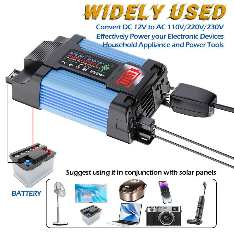 6000W 12V/24V Solar Power System with Modified Sine Wave Inverter - for RV, Boats, Cabins, Off-Grid Use